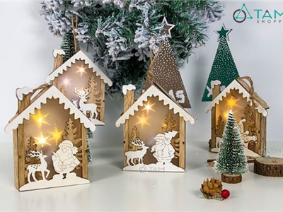 Hộp đèn Noel nhà gỗ ống khói tuyết chảy móc treo X-HDEN-02